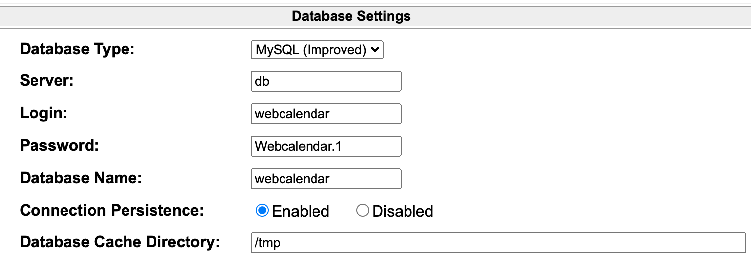 WebCalendar Install Wizard Settings