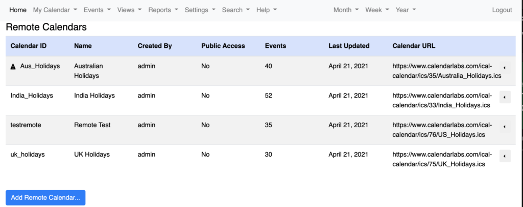 Remote Calendars (New)